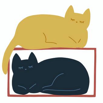 棚の上と下で眠るネコ 猫,かわいい,昼寝,うたた寝,眠る,アイコン,動物,ペア,ペット,色違いのイラスト素材