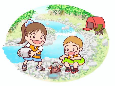 Playing in the river I found a crab under a stone, JPG and PNG Playing in the river I found a crab under a stone, river play, child, chuan, JPG and PNG
