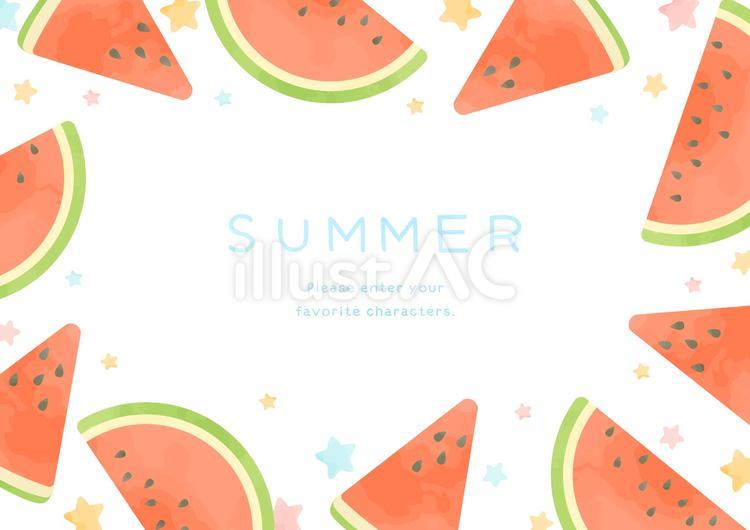 ほんわか可愛いスイカのフレームイラスト 夏,フルーツ,食べ物のイラスト素材