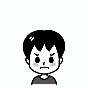 男の子　怒り顔　白黒 男の子,怒り顔,白黒,子供,不機嫌,怒る,不満,イライラ,ムカムカ,顔のイラスト素材