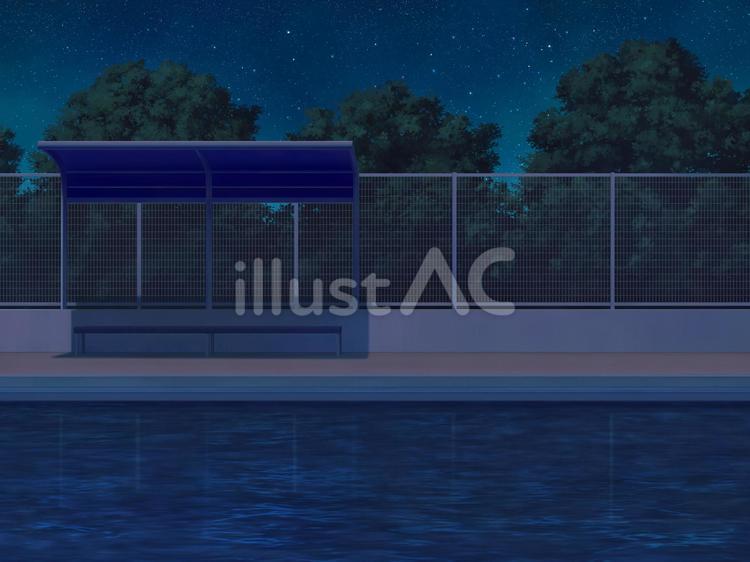 夜の学校プール プール,プールサイド,夜のイラスト素材