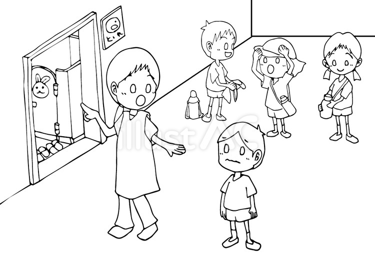 不適切保育②（モノクロ） 子ども,男の子,女の子のイラスト素材