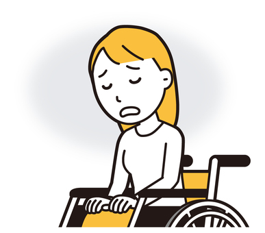 車いすに座って落ち込む若い女性 落ち込む,女性,女の子,人,ロングヘア,若い,車椅子,うつむく,悩む,悲しいのイラスト素材
