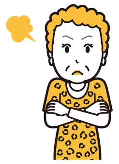  大阪のおばちゃん(黄)-104-バスト 怒る,おばちゃん,大阪,ヒョウ柄,おばはん,中年,女性,関西,派手,おばさんのイラスト素材