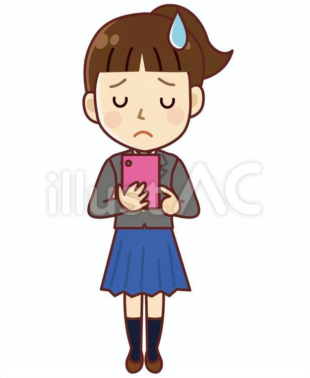 学生　女子　スマホ　しょんぼり 女の子,スマホ,残念のイラスト素材