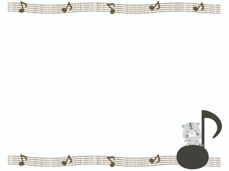 音符に座っている白いトラ（フレーム） 音符,虎,ホワイトタイガー,動物,かわいい,音楽,フレームのイラスト素材