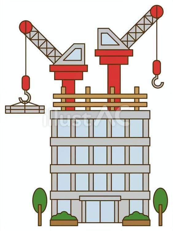 建設中のビルとクレーン＿工事現場＿建築 建設中,建設,クレーンのイラスト素材