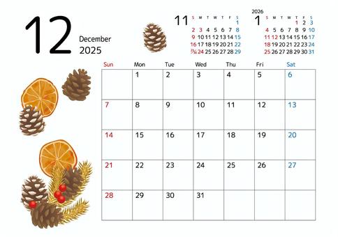 2025年12月カレンダー 3 カレンダー,12月,2025,スケジュール,月間,前月,次月,余白,シンプル,イラストのイラスト素材