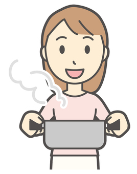  ロングヘア女性-443-バスト 鍋,女性,女の子,人物,かわいい,料理,煮る,家事,湯気,煮物のイラスト素材