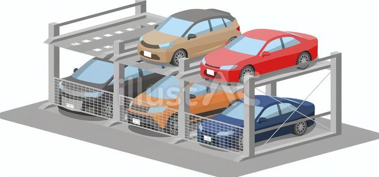車が入庫した機械式駐車場 機械式駐車場,立体駐車場,立駐のイラスト素材