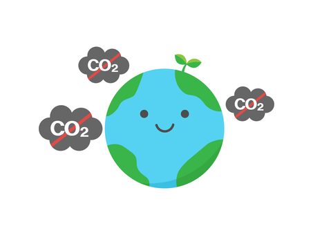 二酸化炭素と地球5 地球,二酸化炭素,削減,アース,環境,笑顔,キャラクター,かわいい,イラスト,素材のイラスト素材