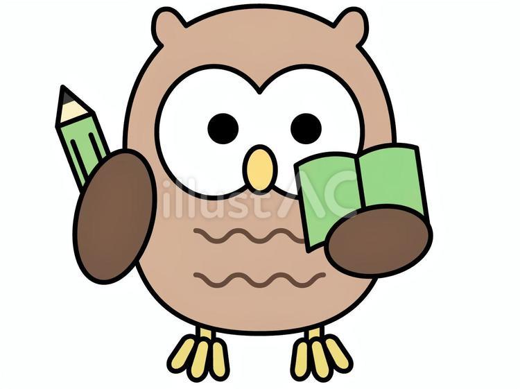 本と鉛筆を持ったフクロウ フクロウ,動物,勉強のイラスト素材