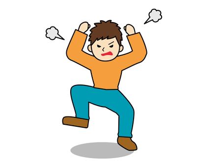 怒り散らしている男性のイラスト、線あり 男性,人間,イライラ,怒る,ぷんぷん,腹立つ,激怒,憤る,ストレス,全身のイラスト素材