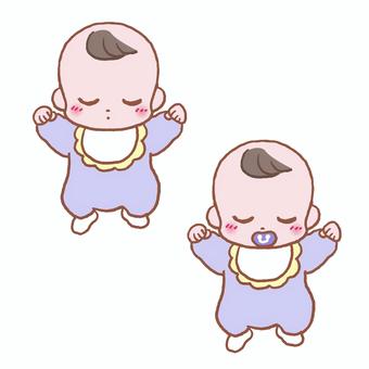 寝ている赤ちゃん　イラストセット 手描き,赤ちゃん,子ども,乳児,寝る,就寝,すやすや,寝顔,よだれかけ,おしゃぶりのイラスト素材
