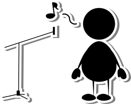 棒人間歌う影付き 棒人間,歌う,スタンドマイク,音符,歌手のイラスト素材