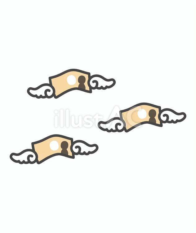 羽の生えたお金のイラスト お金,お札,散財のイラスト素材