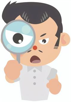 虫メガネで観察するリーゼント男性 虫メガネ,リーゼント,男性,人間,観察のイラスト素材