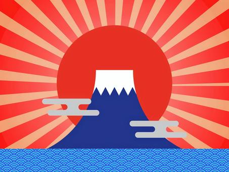 青海波と富士山　サンバースト 青富士,富士山,日の出,サンバースト,朝日,山,雪,背景,世界遺産,日本のイラスト素材