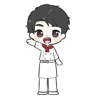 片手をあげる コックコート,男性,調理服,料理人,調理師,制服,職人,仕事,職業,人物のイラスト素材