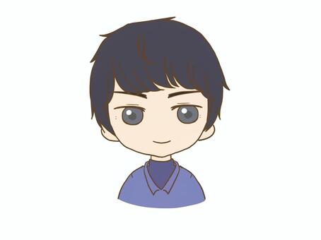 男性５　笑顔 男性,黒髪,イケメン,笑顔,人物,アニメ風,リアクション,感情,シンプル,アイコンのイラスト素材