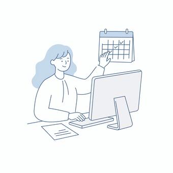 スケジュール管理するビジネスウーマン 人物,女性,ビジネス,スケジュール,管理,カレンダー,デスクワーク,オフィス,予定,事務のイラスト素材