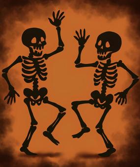 ハロウィンのガイコツのダンス ハロウィン,秋,オレンジ,骸骨,スカル,ダンス,動く,挨拶,笑顔,コミカルのイラスト素材