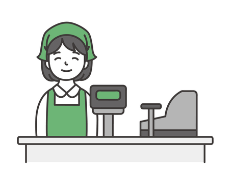 スーパーのレジ レジ係,マーケット,案内,店,店舗,社員,レジ,レジ打ち,会計,販売のイラスト素材