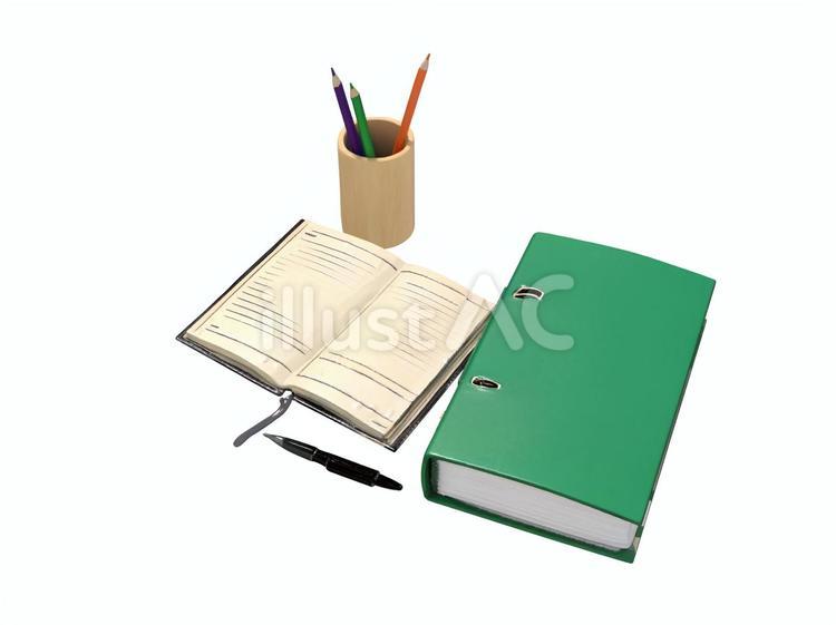 会社職場仕事オフィス勉強の筆記用具ノート ノート,ペン,色鉛筆のイラスト素材