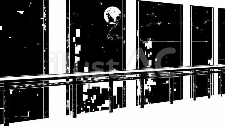 廊下と月のシルエット、白背景、透明背景 廊下,通路,月のイラスト素材