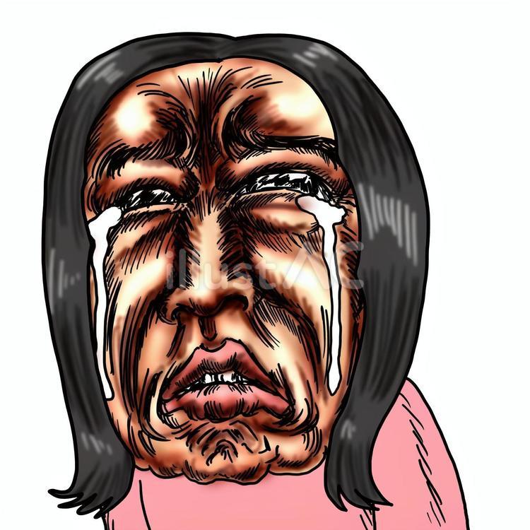 暑苦しく涙を流す女性 泣く,号泣,悲しいのイラスト素材