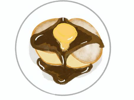 分厚いパンケーキ パンケーキ,ホットケーキ,バター,はちみつ,メイプルシロップ,スイーツ,デザート,おやつ,朝食,おいしいのイラスト素材
