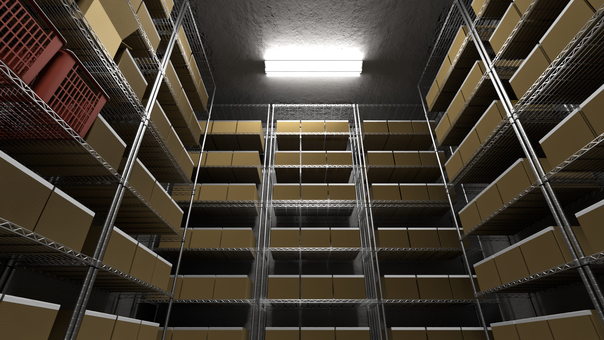 ダンボールまみれの倉庫 倉庫,荷物,倉庫作業,段ボール,仕事,在庫,山積み,室内,物置,保管庫のイラスト素材