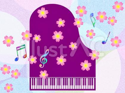 ピアノと桜と音符の音楽イメージイラスト