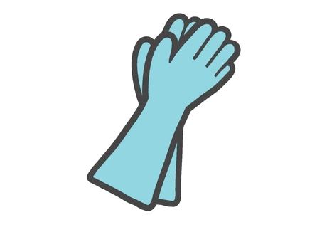 青色のゴム手袋のイラスト素材　主線あり 手袋,ゴム手袋,アイコン,あしらい,シンプル,手書き,かわいい,ポップ,ゆるい,おしゃれのイラスト素材