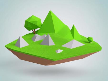 ゲーム風ポリゴンの浮島の背景イラスト