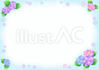 花イラスト~あじさいの水色フレーム