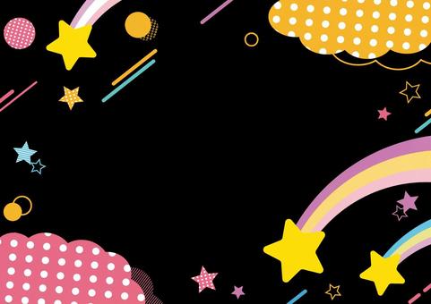 ポップな夜空と流れ星の背景素材 流れ星,空,雲,円,ライン,ドット,ポップ,カラフル,背景のイラスト素材