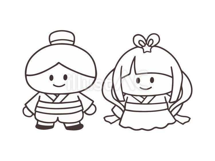 織姫と彦星【塗りなし】 七夕,織姫,彦星のイラスト素材