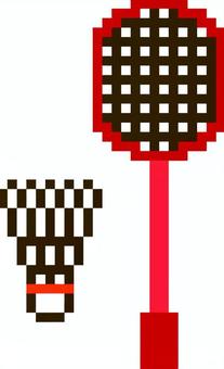 ドット絵の赤のバドミントンです。 ドット絵,バドミントン,シンプル,ラケット,シャトルコック,スポーツ,運動,競技,体育,スマッシュのイラスト素材