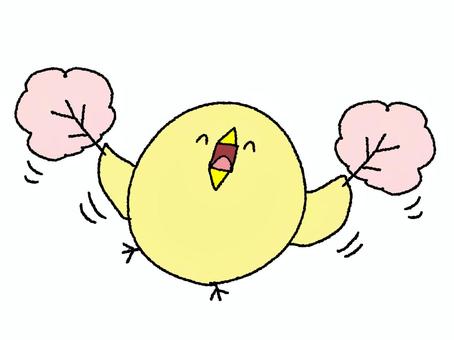 花を持って踊るひよこ 花を持って踊るひよこ ひよこ,踊る,笑顔,花,pop調,手描き,挿絵,ワンポイント,素材,商用可のイラスト素材