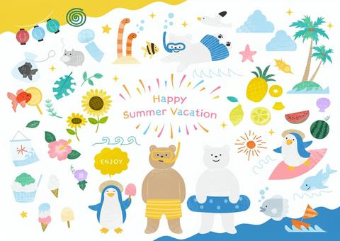 Watercolor style fun summer vacation set, الصيف, يوليو, أغسطس, JPG, PNG and AI