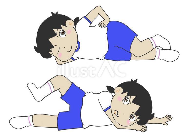 ２通りの寝そべるポーズの体操服の女の子 女の子,寝そべり,体操服のイラスト素材