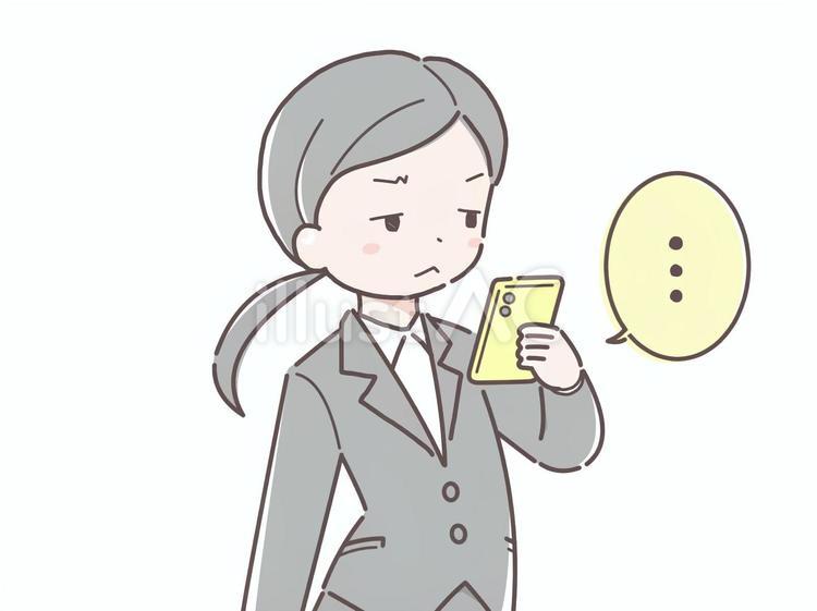 不満気にスマホを見る女性会社員 スマホ,見る,女性のイラスト素材