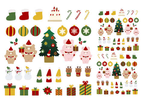 A4:くまとうさぎのクリスマスプレゼント A4:くまとうさぎのクリスマスプレゼント くま,うさぎ,動物,冬,クリスマス,イベント,行事,ツリー,木,植物のイラスト素材