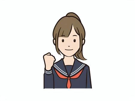 セーラー服女子の力強いガッツポーズ 学生,女子,女子高生,中学生,ガッツポーズ,セーラー服,学生服,女の子,女性,応援のイラスト素材