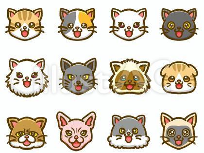 かわいい猫の顔アイコン素材セット