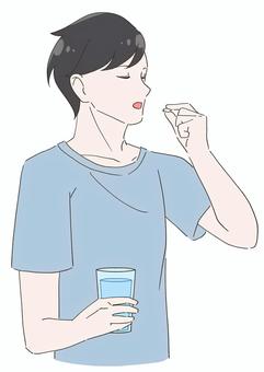 サプリを飲む男性のイラスト 飲む,サプリメント,薬,男性,美容,ビューティー,ダイエット,健康,画像,挿絵のイラスト素材