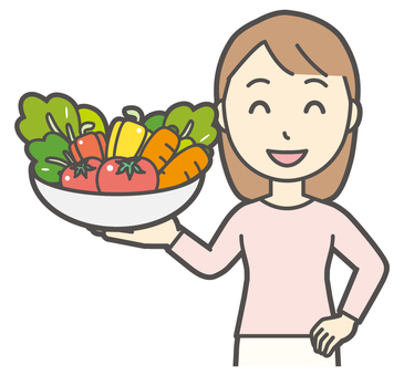  ロングヘア女性-088-バスト 野菜,女性,女の子,人物,かわいい,新鮮,トマト,人参,栄養,ほうれん草のイラスト素材