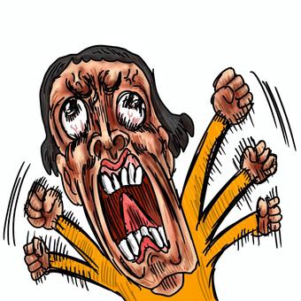 ジタバタと見苦しく喚く女性 喚く,騒ぐ,抗議,主張,女,うるさい,激怒,激昂,見苦しい,騒々しいのイラスト素材