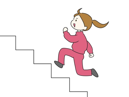 階段を駆け上がる人 階段,登る,上がる,好調,軽やか,赤,女性,勢い,上昇,成長のイラスト素材